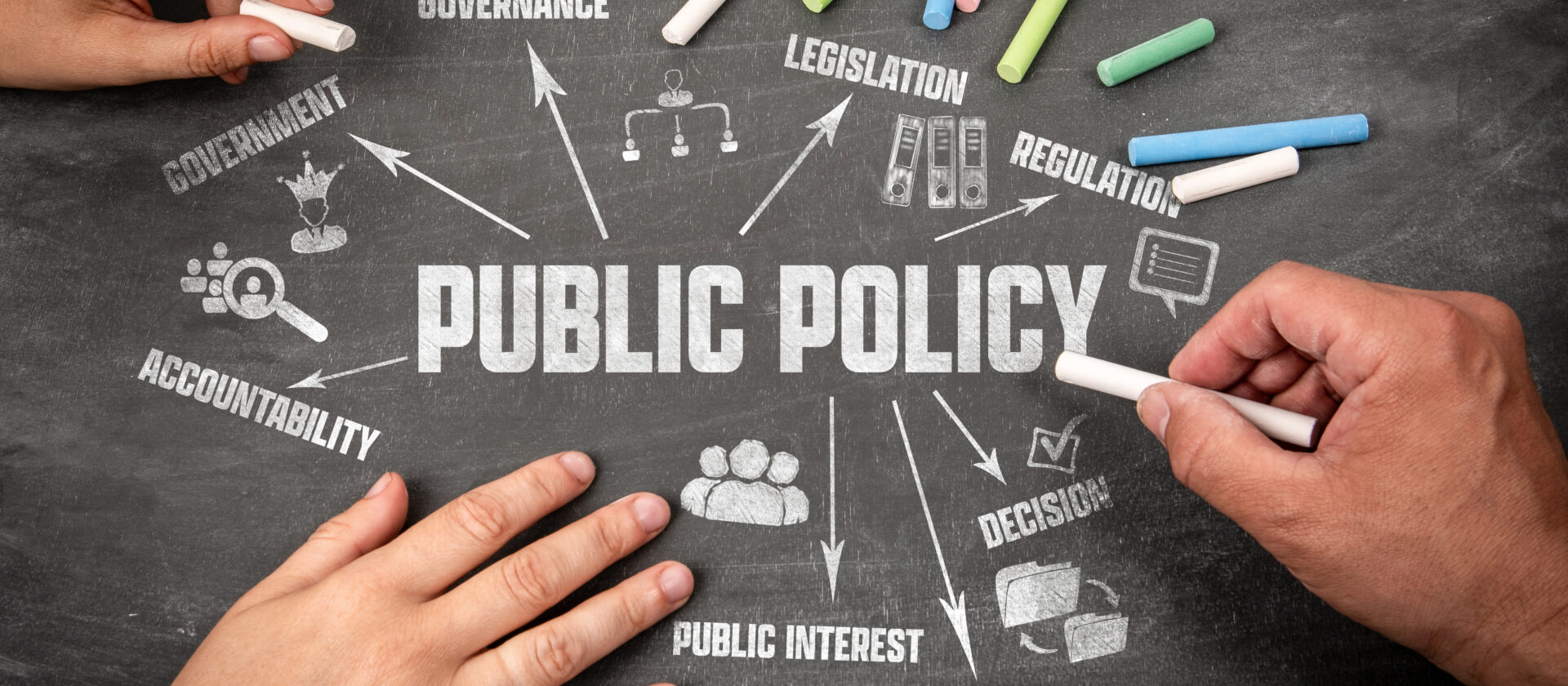 Public Policy spelled out with various words associated with it