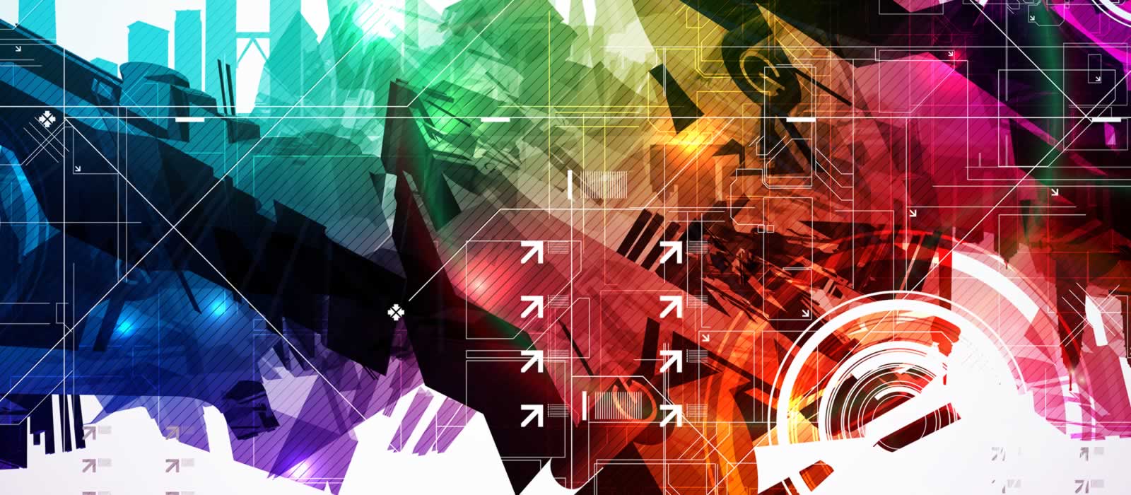 Digital abstract featuring shapes and many colours