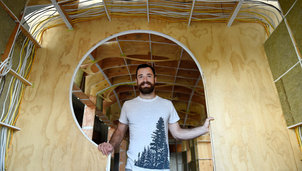 Ben Hayward in his tiny house