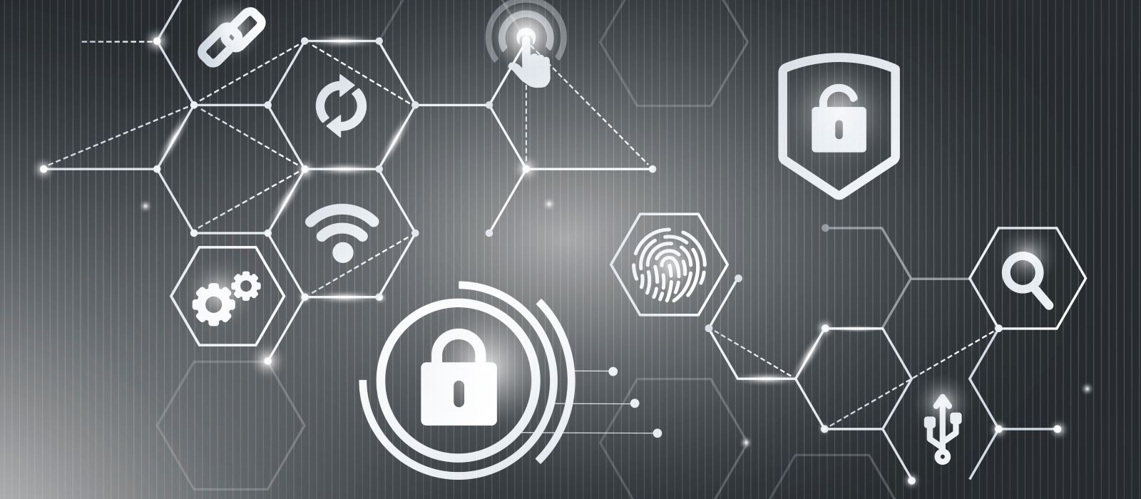 A diagram to illustrate the inter-connectedness of various elements of cyber security, including biometric identity for multi-factor authentication, wifi, server certificates, et cetera