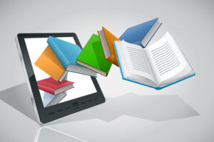 Ipad with books flying out of it