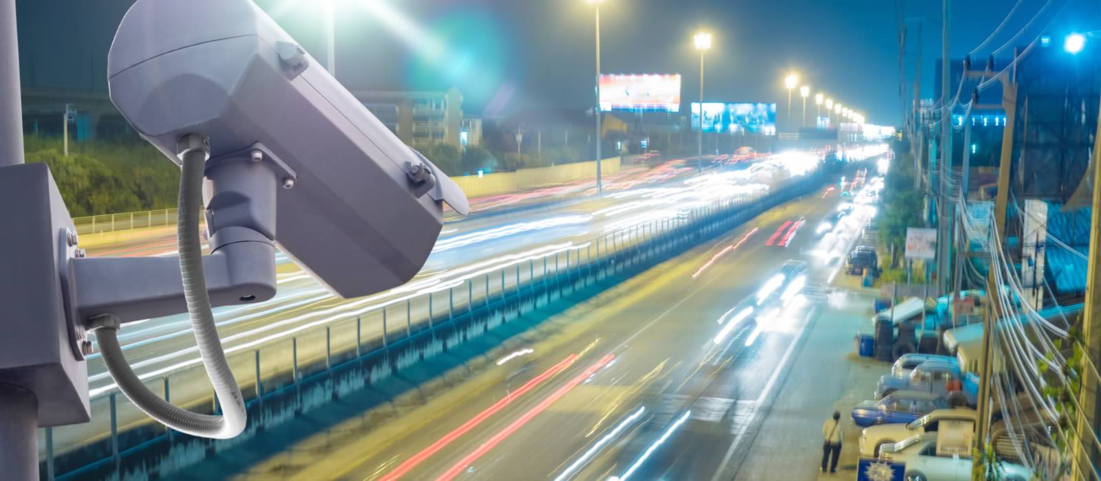 Security camera aimed on highway at night