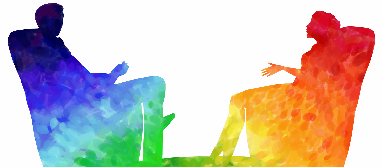 Abstract of two people sitting in chairs talking