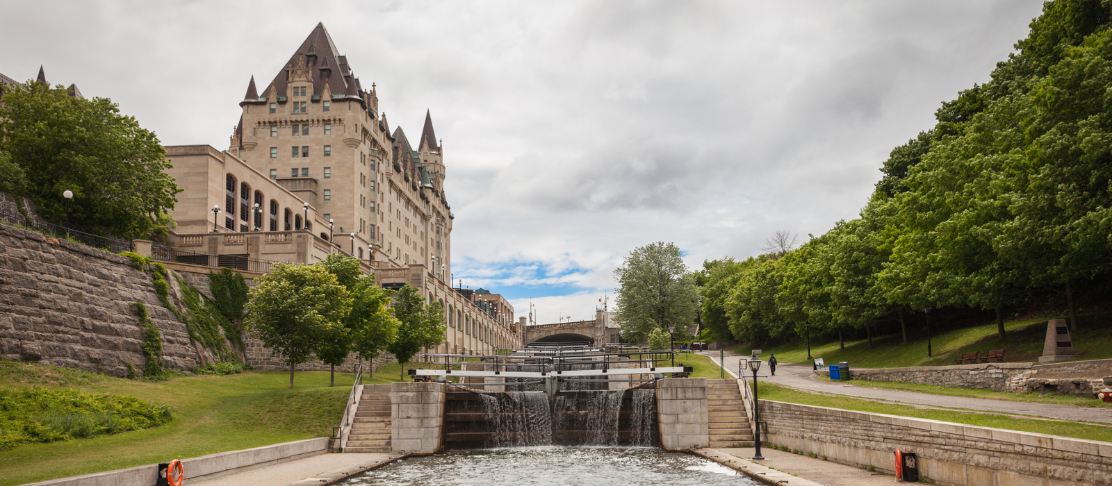 Historic building in Ottawa by locks on the Rideau Canal