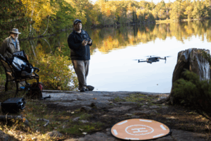 Researchers with a drone